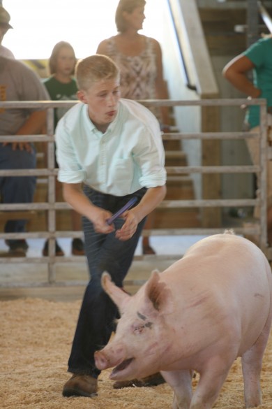 File photo. Zeke Breuninger shows his pig.