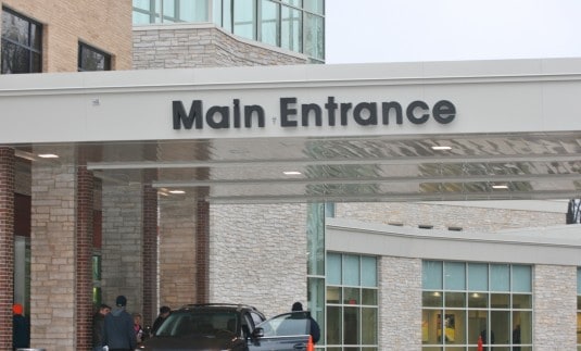 File photo of the new main entrance of the hospital.