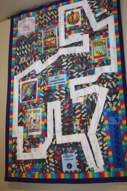 File photo. Dia Vale's full size 25th Anniversary Chelsea/Dexter CROP Walk quilt inside Faith in Action.