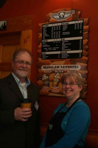 Bob Pierce, executive director Chelsea Area Chamber of Commerce, Jennifer Merx, Bear Claw Coffee
