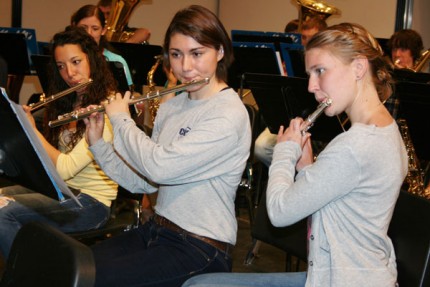 Students practice the flute sections for Saturday's concert.