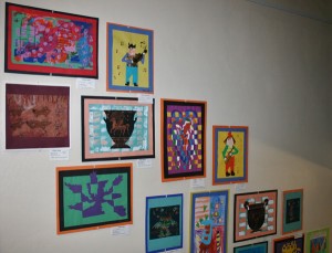 Elementary school art on display.