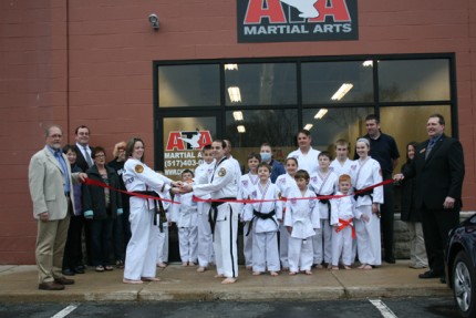 The ribbon cutting ceremony at ATA Martial Arts on Wednesday, April 17.
