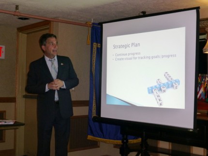 Bill Harmer explains the Chelsea Rotary Club's new strategic plan.