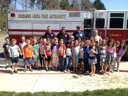 Chelsea Area Fire Authority firefighters were at North Creek elementary School last week in Mrs. Heydlauff’s second grade class this week to reward the students for their good behavior.