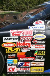 Car sponsor stickers.