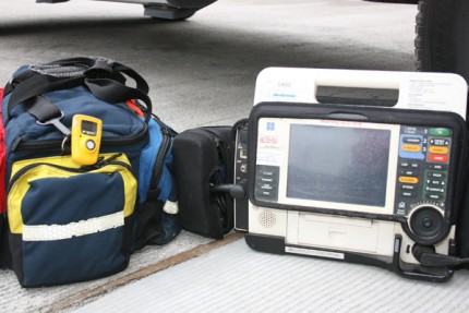 The medical bag and defibulator that firefighters take to medical calls. 