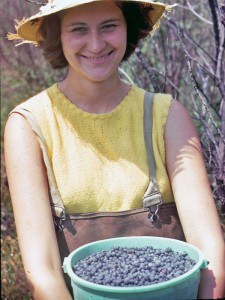 A happy blueberry picker.