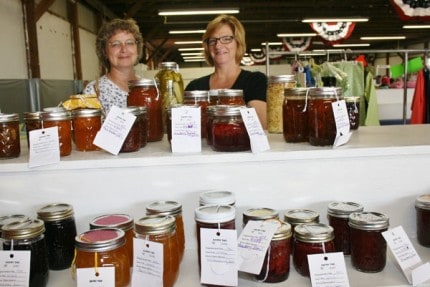 Marge Schiller and Sue McCalla, food prep/canning superintendents with some of this year's entries.