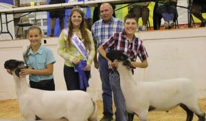 Mason Trinkle with his reserve grand champion pair of lambs.