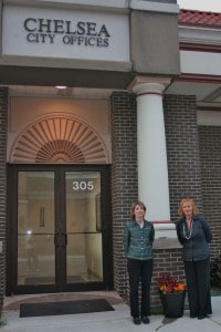 Kim Garland and Karon Barbour outside the city offices.