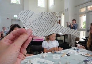 Recycled book pages become birds.
