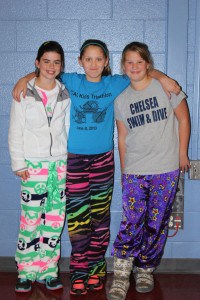 Seventh-graders pose in their PJs.