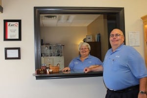 Rick and Joni Benson inside the office of Benson Hearing.