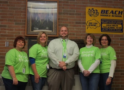 Staff at Beach Middle School proudly show their support of SRSLY.