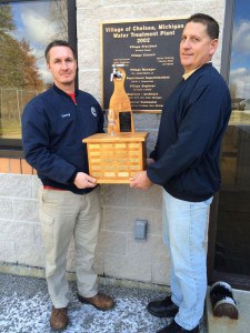 Corey Davis and Craig McGregor from the Chelsea Water Department with the state trophy.