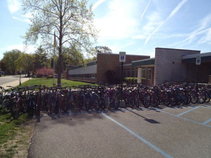 Courtesy photo from last spring’s Bike to School Day, which offered students a chance to ride their bikes to school instead of being dropped off by their parents.