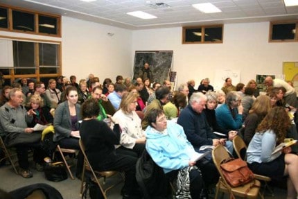Photo by Alan Scafuri. A look at the crowd at the Lyndon Township Planning Commission public hearing for a special use permit for a proposed sand pit.
