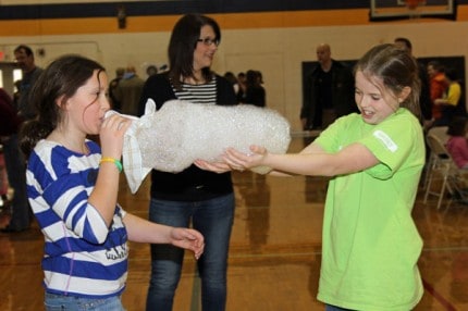Fun with bubbles at Science Night 2014.