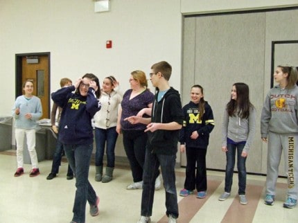 Courtesy photo by Crystal Hayduk. Sebastian and seas creatures sing to Ariel during a recent practice.
