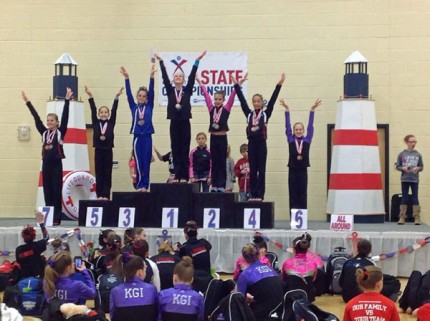 Courtesy photo. Savannah Fisk on top of the podium as state level 5 all around champion.