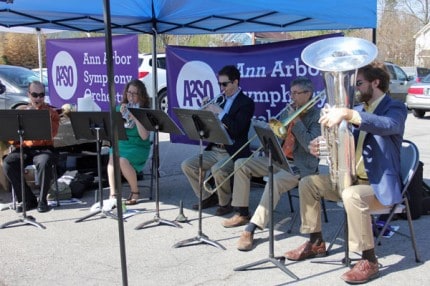 Members of the Ann Arbor Symphony Orchestra perform at the Saturday Farmers' Market.
