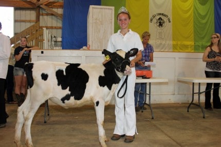 Amy Gilbert, the 2014 Chelsea Community Fair Queen and her dairy animal.