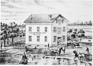 Courtesy drawing. Artist drawing of the mill in 1874 atlas.