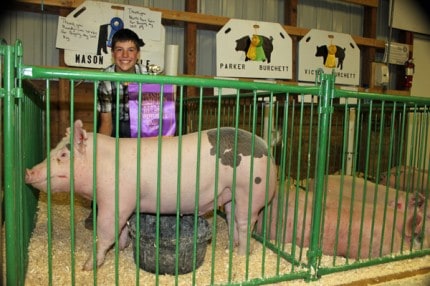 Mason Trinkle and his grand champion individual pig "63."
