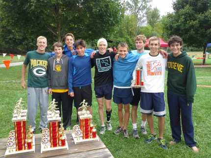 Cross Country team members and their hardware from the New Boston Invitational.