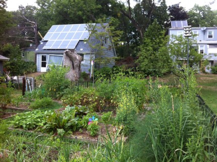 Courtesy photo. Home outside Chelsea with solar panels and permaculture influenced garden.
