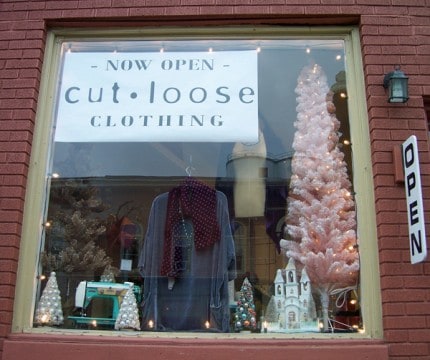 Photo by Lisa Carolin. Window of Cut Loose Clothing.