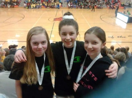 Photo by Crystal Hayduk. Left to right: Clara Dobos, Sophia Sjogren, and Kiersten Sjogren earned third place medals in the event “Picture This.” 
