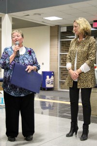 Nancy Thelen, who recently retired, is honored by State Rep. Gretchen Driskell and the state for her dedicated service to agriculture.  