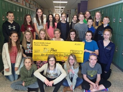 Courtesy photo of the Leadership Class and the big check created by Scott Eckland and the proceeds that was donated to Ele's Place. 