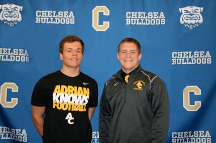 Grant Ortbring and Defensive Line Coach Travis Rubingh from Adrian College.