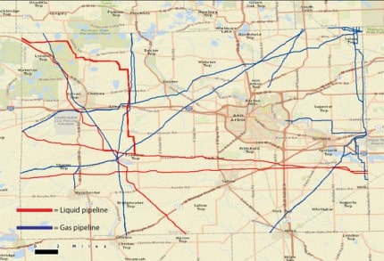 Map of pipelines in Washtenaw County