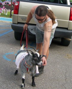 Photo by Lisa Carolin. A goat was one of the more unusual participants in the annual Pet Parade sponsored by Farmers Supply.