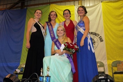 From left, third runner-up Taylor Luckhardt, 2014 Chelsea Fair Queen Amy Gilbert, first runner-up Emma Young and second runner-up Kylie Kuebler. Seated in the center is 2015 Chelsea Fair Queen Alissa Trinkle.
