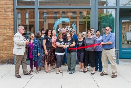 Photo by Burrill Strong. The Chelsea Area Chamber of Commerce held a ribbon cutting at Breathe Yoga Tuesday morning. 