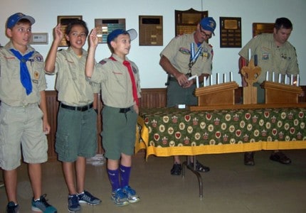 Photo by Lisa Carolin. Scouts at fall court of honor on Monday night.