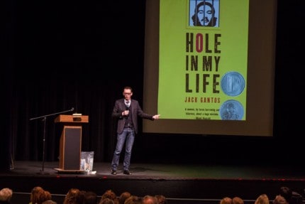 Photo by Burrill Strong. Author Jack Gantos speaks at a recent talk.