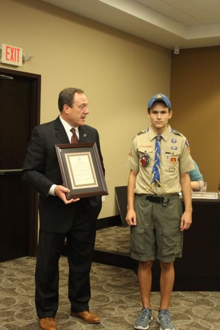 Chelsea Mayor Jason Lindauer presented Chelsea's newest Eagle Scout Martin Hubbard with a proclamation on Monday, Nov. 16.