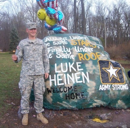 Luke Heinen back home after four years in the Army. 