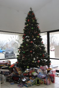 Toys under the tree at Palmer Ford. 