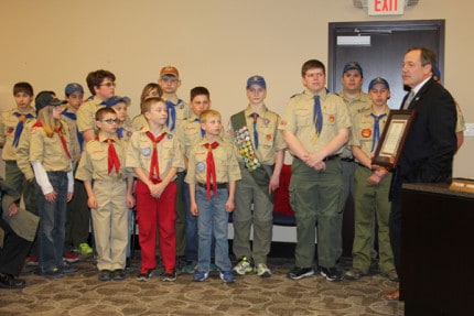 Chelsea Mayor Jason Lindauer honored members of Scout Troop 425 with a special proclamation in honor of the troop's 90th birthday. 