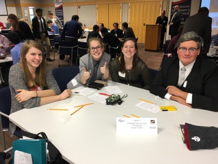 Courtesy photo. The team of Morgan Matusik, Mary Hermann, Savanah Steele, and Jesse Martinez-Kratz also finished in the tip 10 at the MI State Finals of the Economics Challenge.