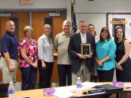 Photo by Crystal Hayduk. The Chelsea Board of Education and Superintendent Dave Killips as he retires for the second time. 
