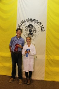 From left, Mason Trinkle who finished second in the showmanship sweepstakes and Rachel Rabideau who was the sweepstakes showmanship winner.
