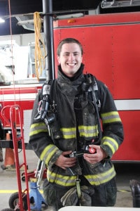 Firefighter James Gaken wears the new breathing apparatus that arrived Wednesday thanks to a Federal grant. 